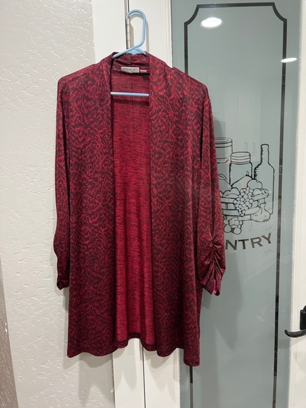 Susan Graver Red and Black Open-Front Drapey Cardigan